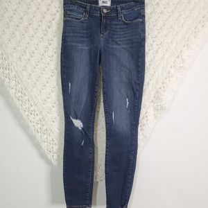 PAIGE Dark Blue Distressed Cropped Jeans